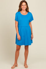 Royal Blue Cut Edge Short Sleeve Maternity Dress