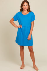 Royal Blue Cut Edge Short Sleeve Dress