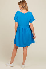 Royal Blue Cut Edge Short Sleeve Maternity Dress