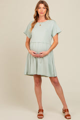 Sage Cut Edge Short Sleeve Maternity Dress