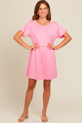 Pink Cut Edge Short Sleeve Dress