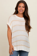 Taupe Striped Drop Shoulder Maternity Sweater Top