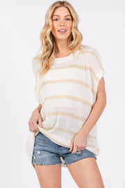 Taupe Striped Drop Shoulder Sweater Top