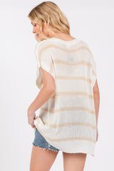 Taupe Striped Drop Shoulder Sweater Top