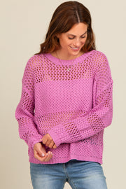 Purple Striped Open Knit Sweater