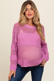 Purple Striped Open Knit Maternity Sweater