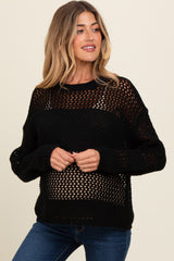 Black Striped Open Knit Maternity Sweater