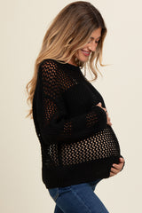 Black Striped Open Knit Maternity Sweater