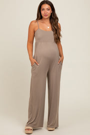 Mocha Wide Leg Maternity Jumpsuit