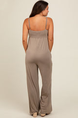 Mocha Wide Leg Maternity Jumpsuit