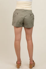 Light Olive Pleated Maternity Shorts