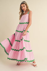 Pink Tiered Trim Midi Dress