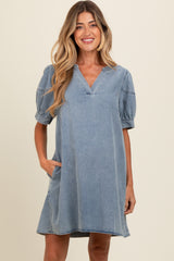 Blue Denim Pocketed Maternity Dress