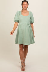 Mint Green Jacquard Puff Sleeve Maternity Dress