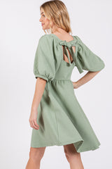 Mint Green Jacquard Puff Sleeve Dress