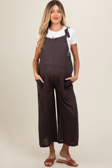 Brown Linen Shoulder Tie Maternity Jumpsuit