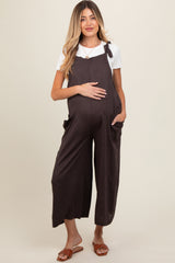 Brown Linen Shoulder Tie Maternity Jumpsuit