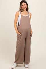 Mocha Linen Shoulder Tie Maternity Jumpsuit