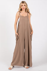 Mocha Linen Shoulder Tie Maternity Jumpsuit