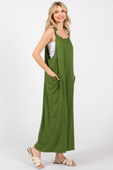 Green Linen Shoulder Tie Jumpsuit