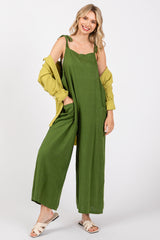 Green Linen Shoulder Tie Jumpsuit