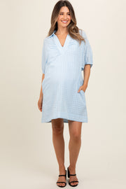 Light Blue Monochrome Striped Maternity Dress