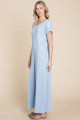 Light Blue Ribbed Wide Leg Jumpsuit