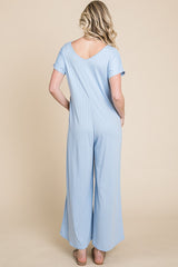 Light Blue Ribbed Wide Leg Jumpsuit