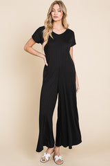 Black Ribbed Wide Leg Maternity Jumpsuit