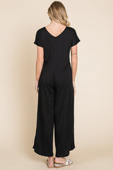 Black Ribbed Wide Leg Jumpsuit