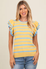 Yellow Striped Ruffle Sleeve Maternity Sweater Top