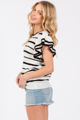 Ivory Striped Ruffle Sleeve Knit Top