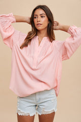 Peach Button Front Long Puff Sleeve Maternity Top