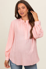 Peach Button Front Long Puff Sleeve Maternity Top