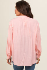 Peach Button Front Long Puff Sleeve Maternity Top