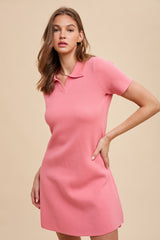 Pink Solid Collared Dress