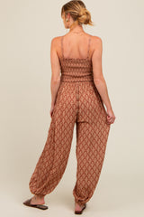 Mocha Damask Smocked Balloon Leg Maternity Jumpsuit