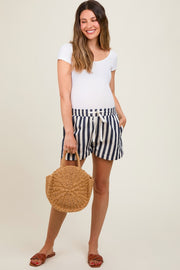 Navy Stripe Twill Maternity Shorts