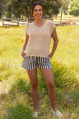 Navy Stripe Twill Maternity Shorts