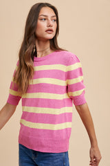 Pink Striped Terry Knit Top