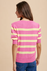 Pink Striped Terry Knit Top