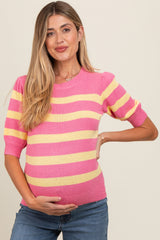 Pink Striped Terry Knit Maternity Top