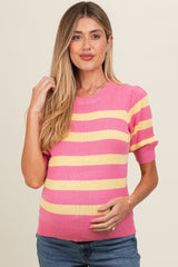 Pink Striped Terry Knit Maternity Top