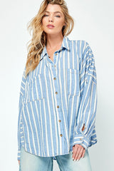 Blue Striped Front Pocket Maternity Shirt