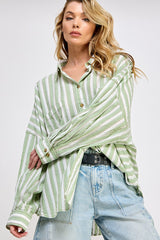 Light Olive Striped Front Pocket Shirt