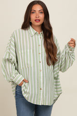 Light Olive Striped Front Pocket Maternity Shirt