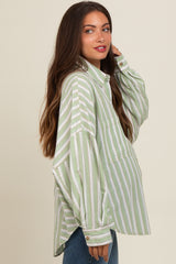 Light Olive Striped Front Pocket Maternity Shirt