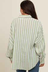 Light Olive Striped Front Pocket Maternity Shirt