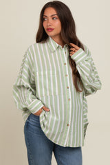 Light Olive Striped Front Pocket Maternity Shirt