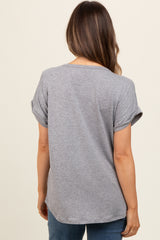 Grey Rolled Cuff Maternity Short Sleeve Top